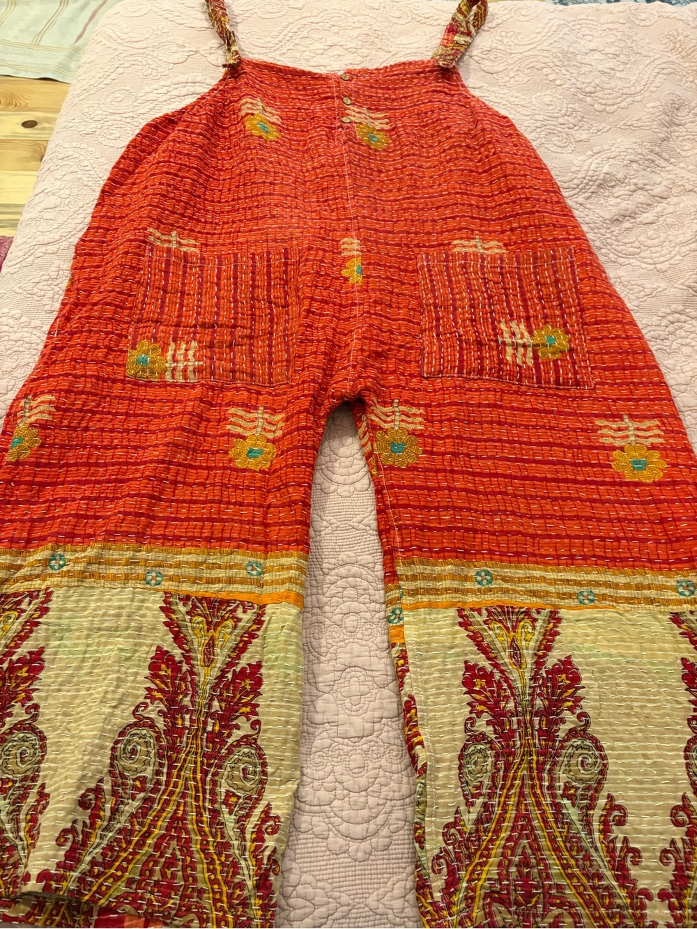Kantha Patchwork Cream & Lavender Harem Jumpsuit Reversible NWT - Picture 12 of 16